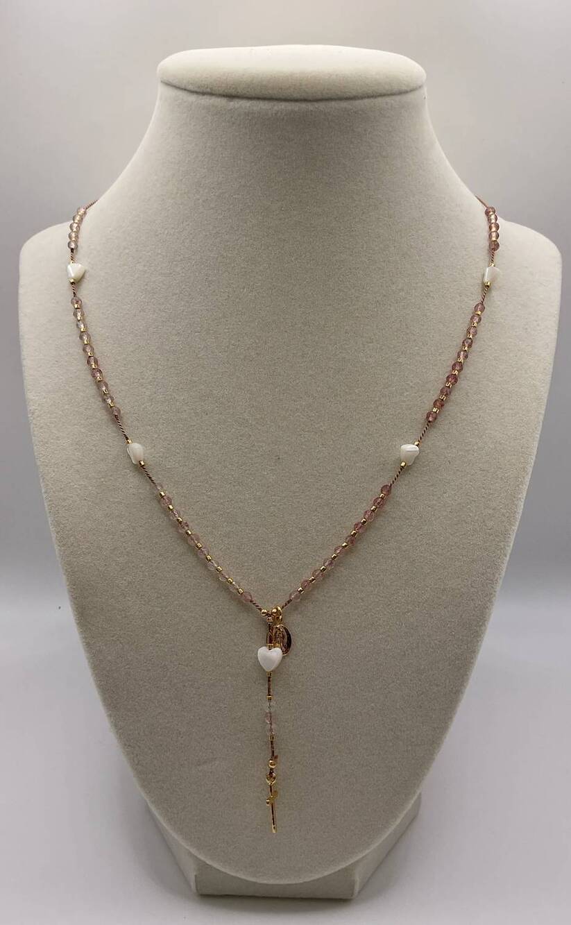 NEW AGUASANTA women's rosary with nacar hearts necklace in pink/heart